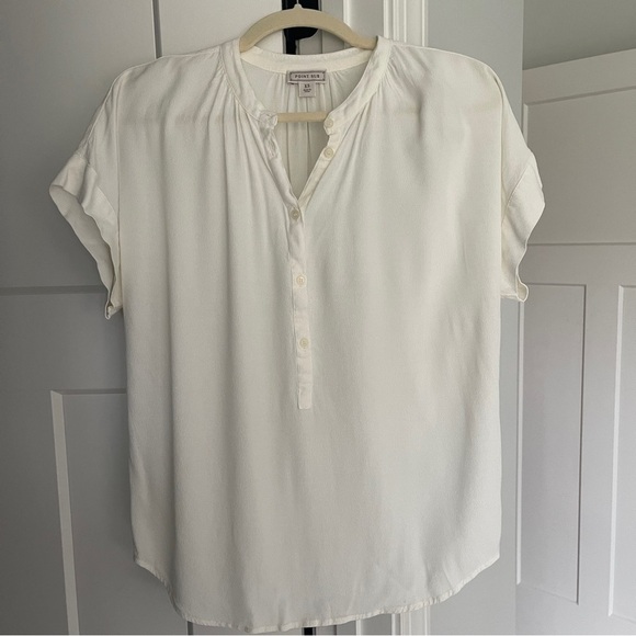 Point Sur Drapey Popover Top White 1/4 Button Down Blouse - Picture 2 of 5